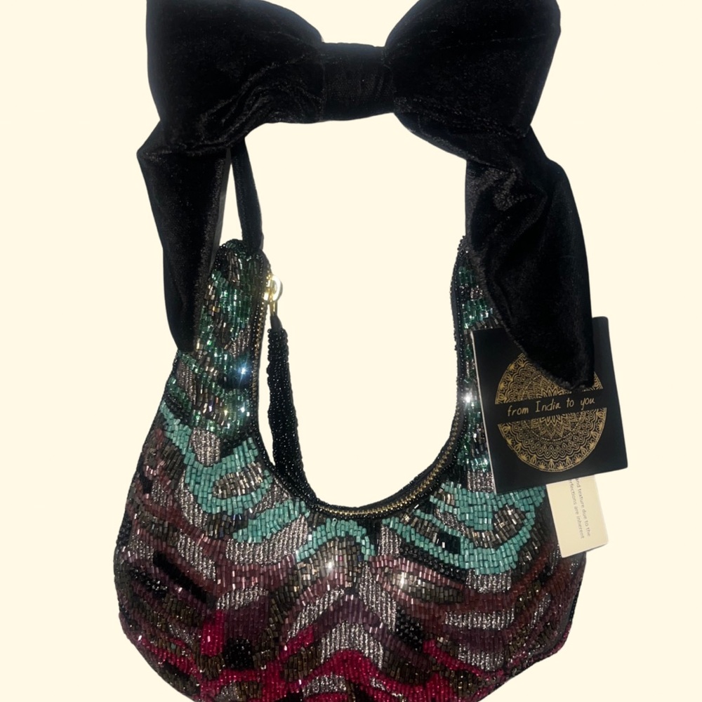 HANDMADE Multicolor Beaded Velvet Shoulder Bag